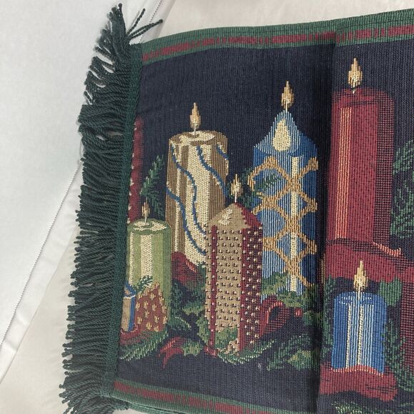 Christmas Candle Tapestry Table Runner & 10 Placemats Jewel Tones Metallic - Picture 9 of 10
